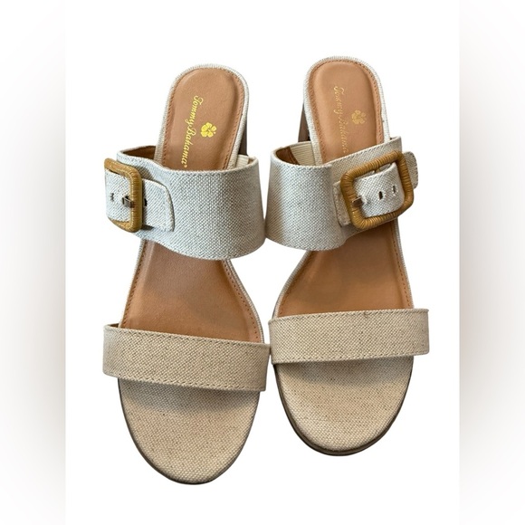 Tommy Bahama Trista Linen Block Heel Sandals Size 8.5 - Picture 1 of 8